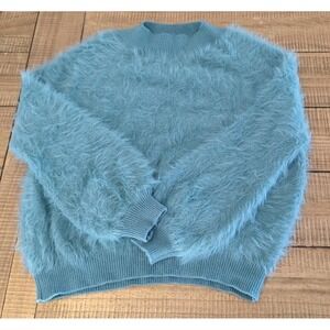 Urban Outfitters Sweet As A Peach Fuzzy Mock-Neck Sweater Size Small Teal Blue